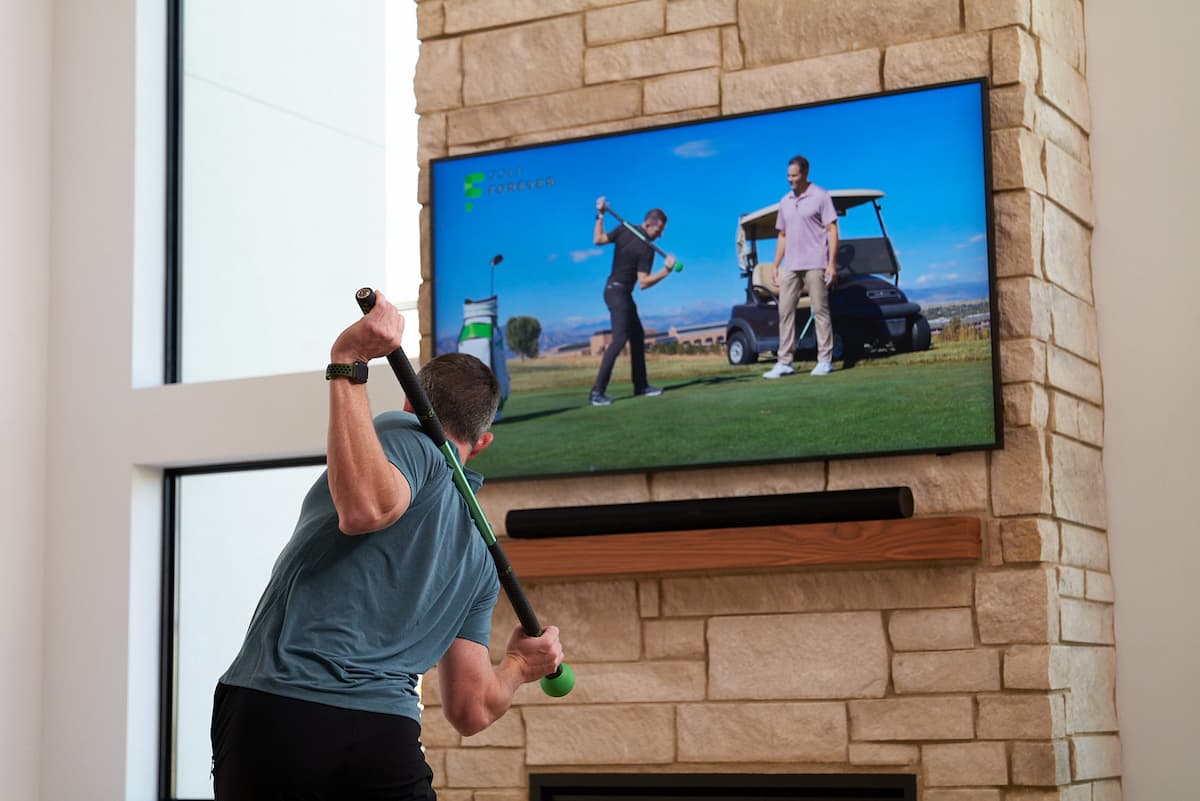 Golf player performing stretches